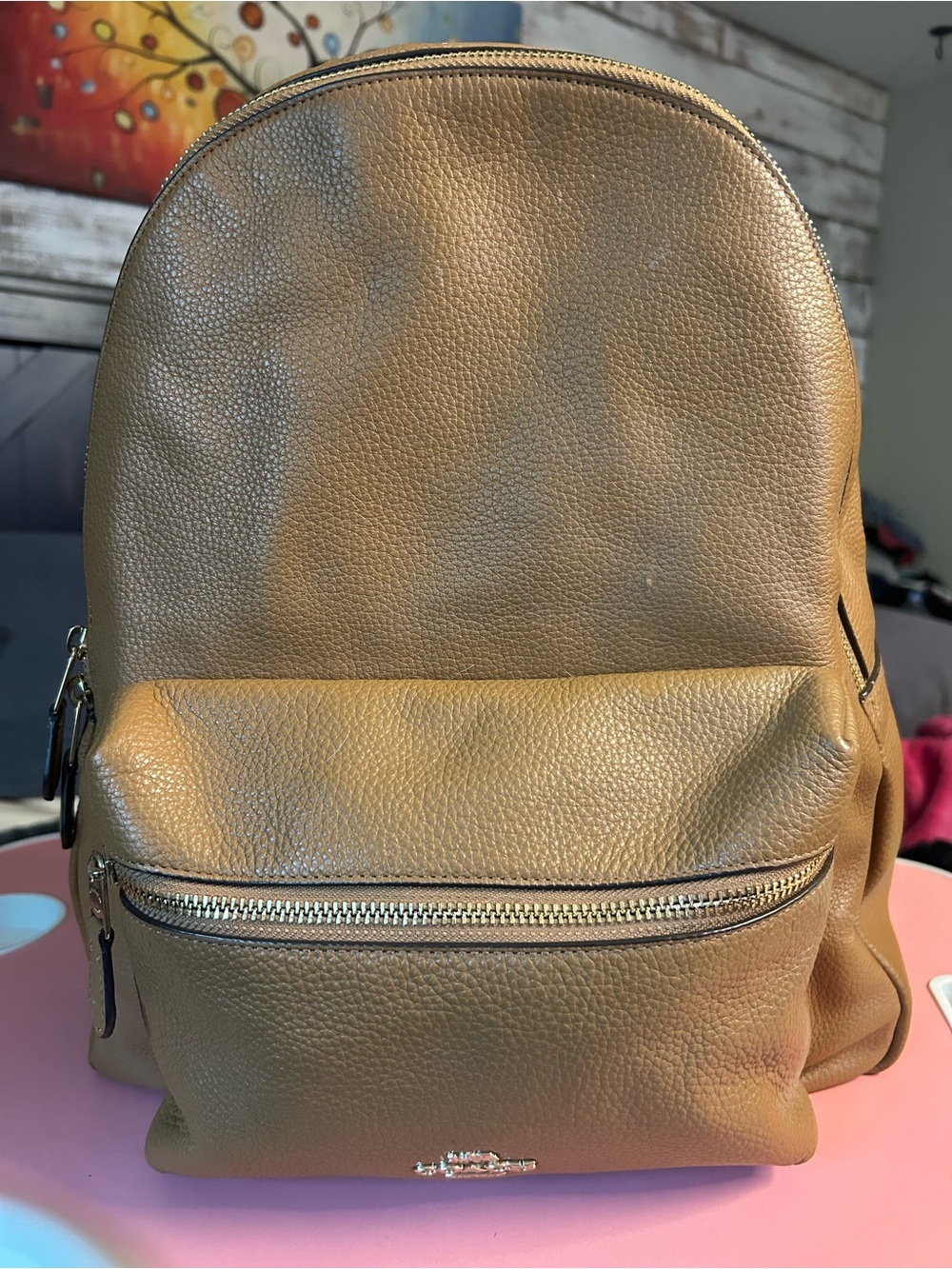 Coach Pebbled Leather Backpack in Tan
